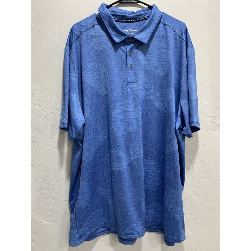 Tommy Bahama Polo Shirt Mens 3XL Blue IslandZone Tropical Golf Palm Leaf